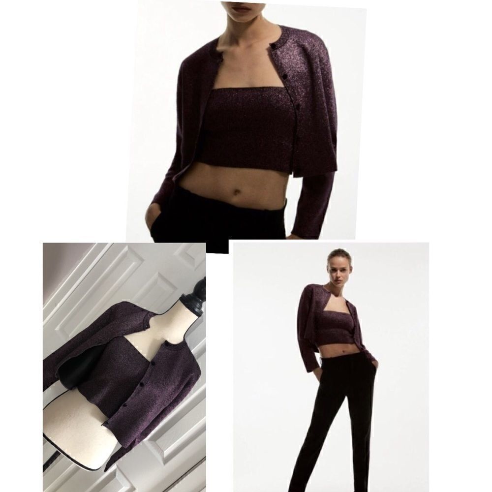 Zara Metallic Shimmer Cardigan Set
